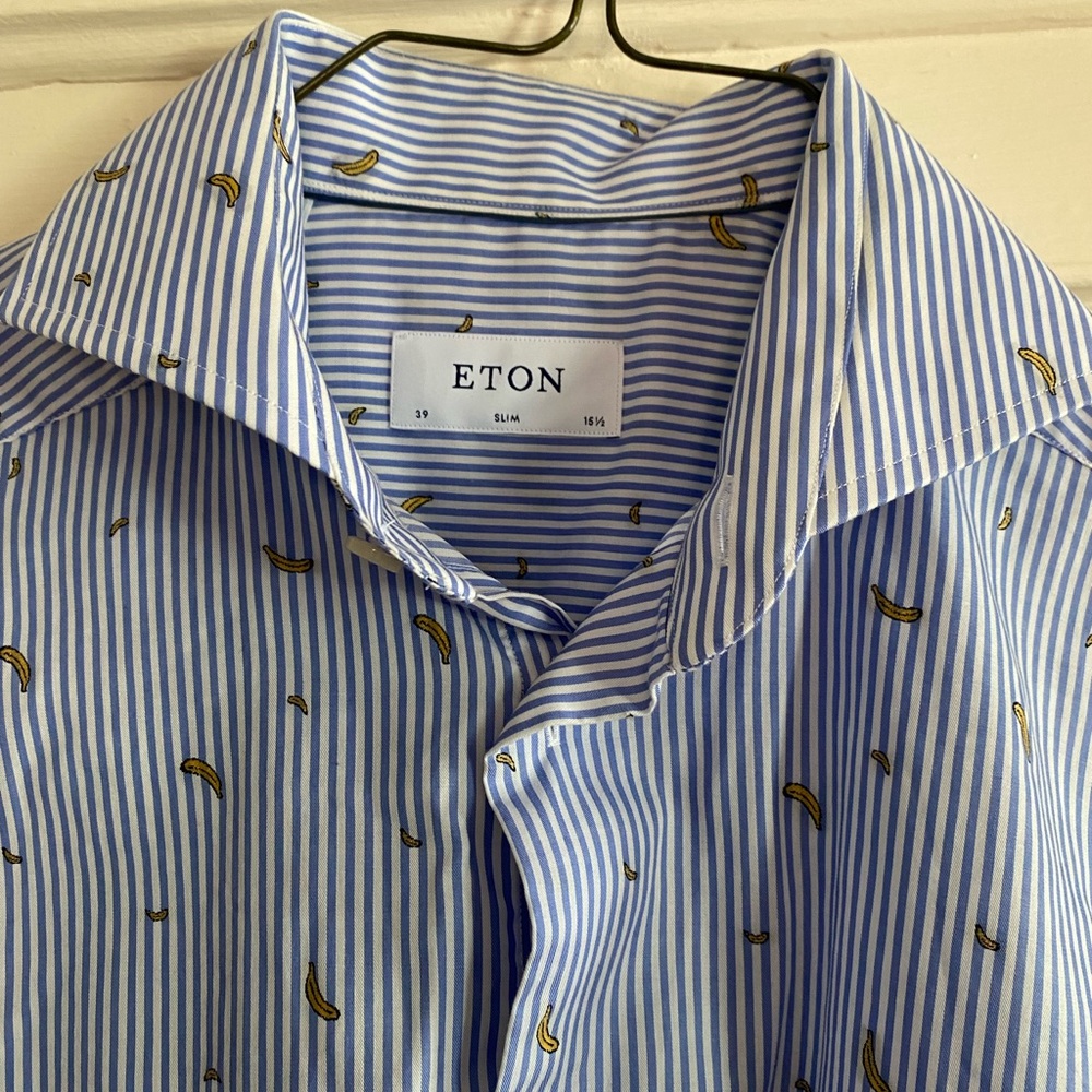 Eton Striped Dress Shirt with Banana motif. Slim Fit 15 1/2, 39 Slim